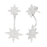Sterling Silver Double CZ Starburst Front and Back Earrings